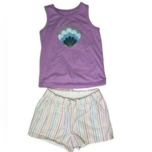 Cat & Jack Seashell Tank and Rainbow Striped Shorts Set Girls 3T